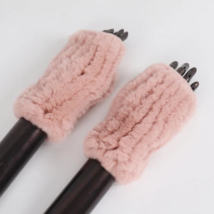 New Style Fashion 100% Genuine Rex Rabbit Fur Lady Gloves Women Winter Keep Warm Real Fur Glove Elastic Knit Outdoor Fur Mittens