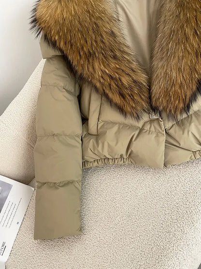 OFTBUY 2025 Big Natural Real Fox Fur Coat Women Autumn Winter Female 90% White Duck Down Jacket Feather Short  Coat Thick Warm