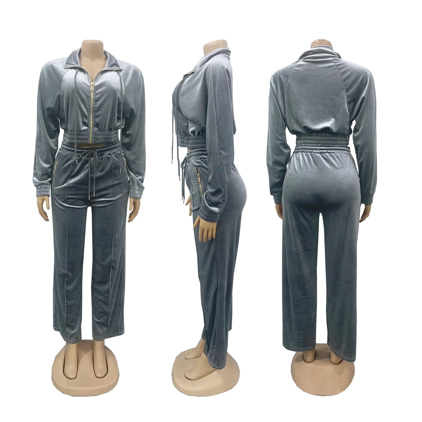 Pants Set Women Two Piece Sets Matching Sets Y2k Streetwear Zipper Coats Long Pants Elastic Waist Sportswear Tracksuit Jogger