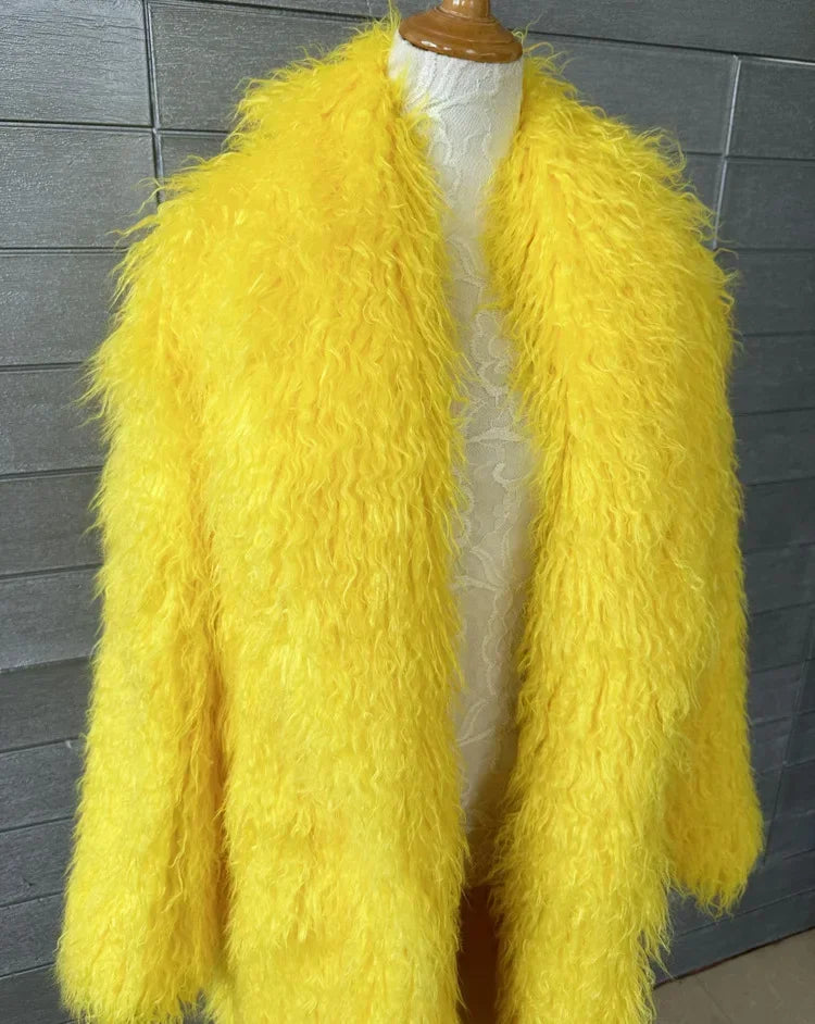 Women Faux Sheep Fur Long Coat Cardigan Thermal Loose Maxi Jackets Plush Coats Female Jacket Autumn Winter Furry Outerwear