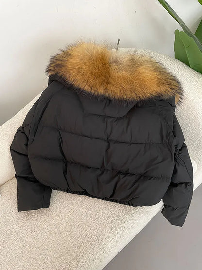 OFTBUY 2025 Big Natural Real Fox Fur Coat Women Autumn Winter Female 90% White Duck Down Jacket Feather Short  Coat Thick Warm
