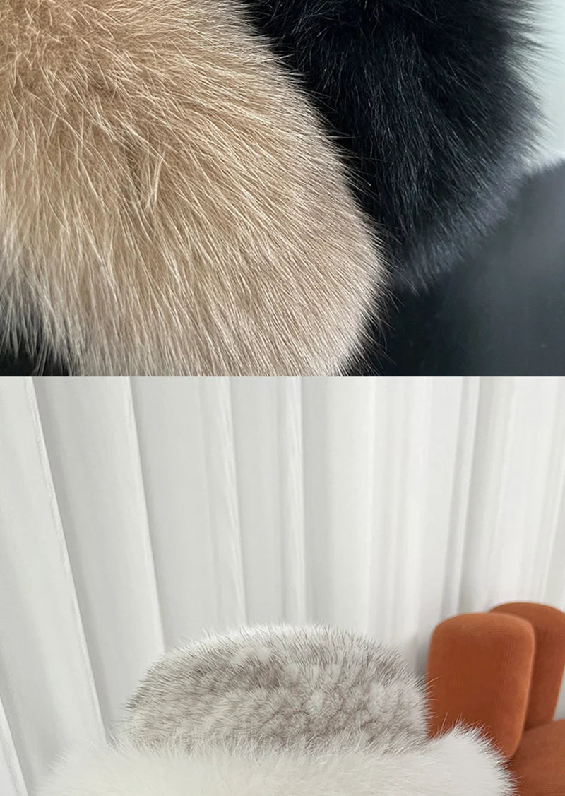 New Genuine Real Natural Knitted Mink Fur Hat Cap Luxury Women Handmade Knit Fashion Winter Headwear Warm Real Fox Fur Beanies