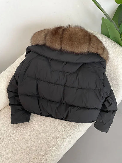 OFTBUY 2025 Big Natural Real Fox Fur Coat Women Autumn Winter Female 90% White Duck Down Jacket Feather Short  Coat Thick Warm