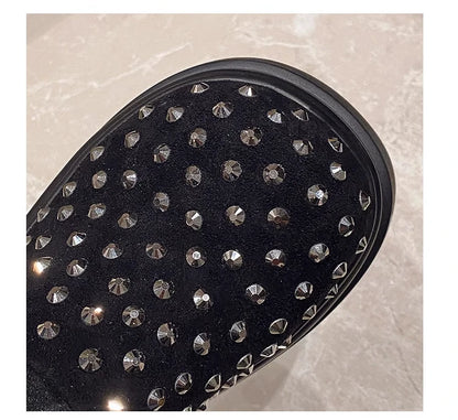 10CM New Rivet Platform Women Slippers Fashion Chunky High Heeled Sandals Comfort Roma Style Round Toe Slide Mule Shoes Summer
