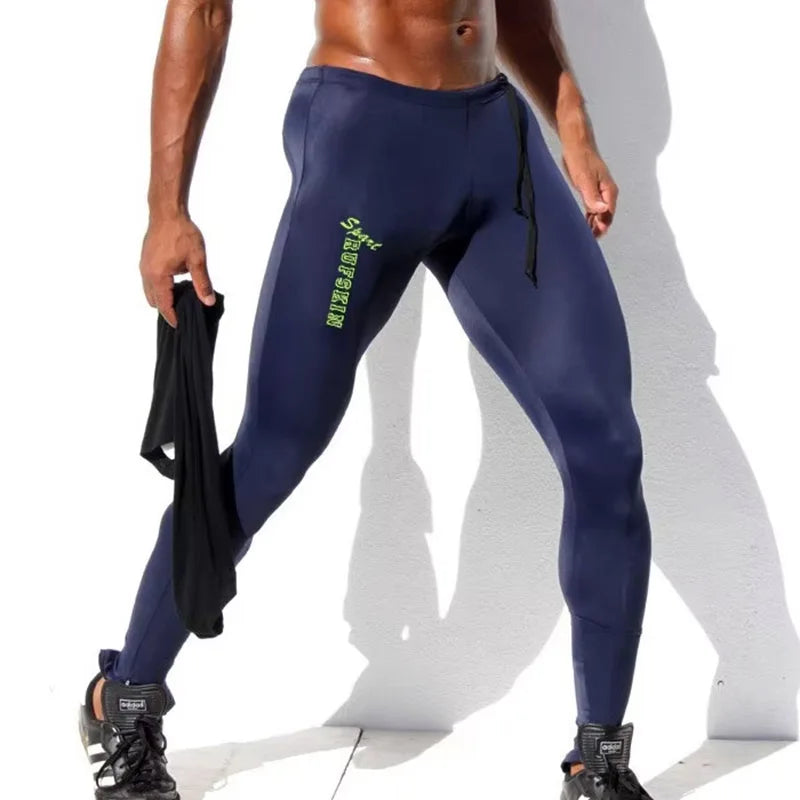 Custom LOGO Fashion Men's Tights Low Rise Sweatpants Stretch Polyester Tights Men's Black Tights Mallas Hombre Sweatpants