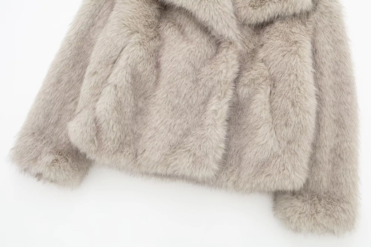 TRAFZA Female Vintage Artificial Fur Effect Coats Lapel Warm Plush Long Sleeves Hidden Buttons Autumn Winter Casual Outerwear