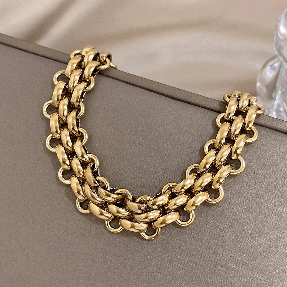 Trendy Stainless Steel Chunky Thick Chain Bracelet for Women Punk Statement Glossy Multilayer Link Bracelets Wristband Jewelry