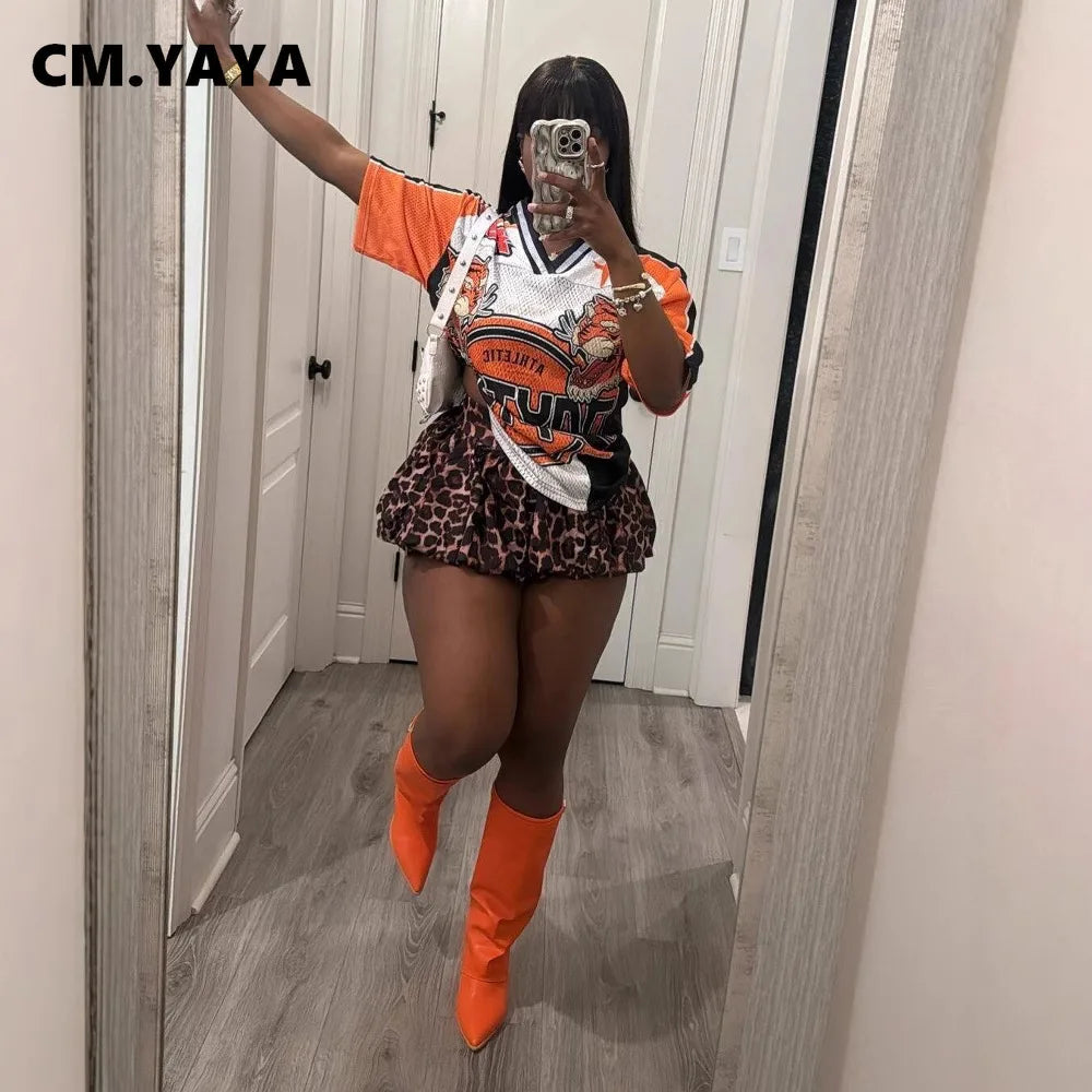 CMYAYA Autumn Bubble A-Line Basic Plaid Leopard High Waist Women's Bud Skirt Sweet Cute Sexy Casual 2024 Street Skirts Vacation