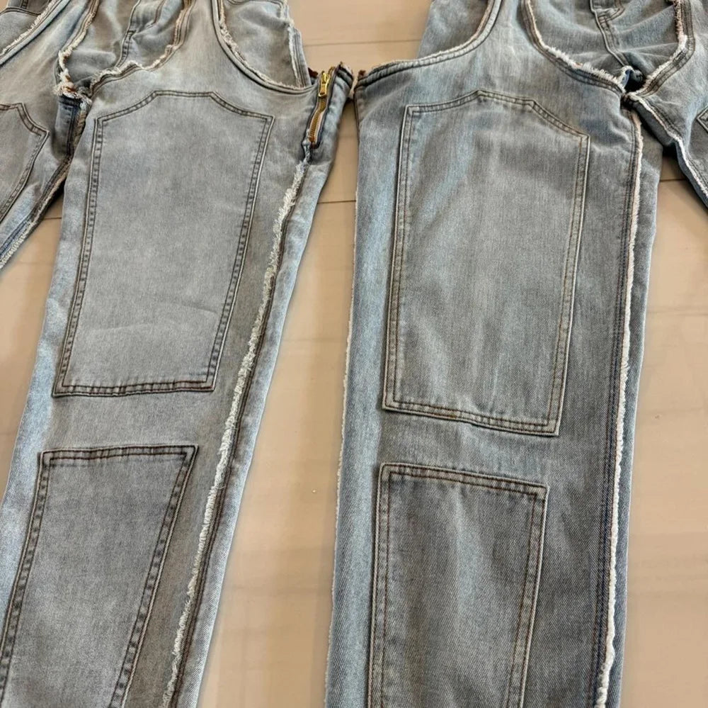 FAGADOER Hollow Out Sexy Denim Pants Women Irregular High Waist Cargo Patchwork Elasticity Jeans Hot Girl Y2k Streetwear Bottoms