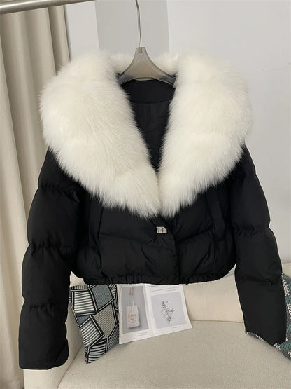 OFTBUY 2025 Big Natural Real Fox Fur Coat Women Autumn Winter Female 90% White Duck Down Jacket Feather Short  Coat Thick Warm