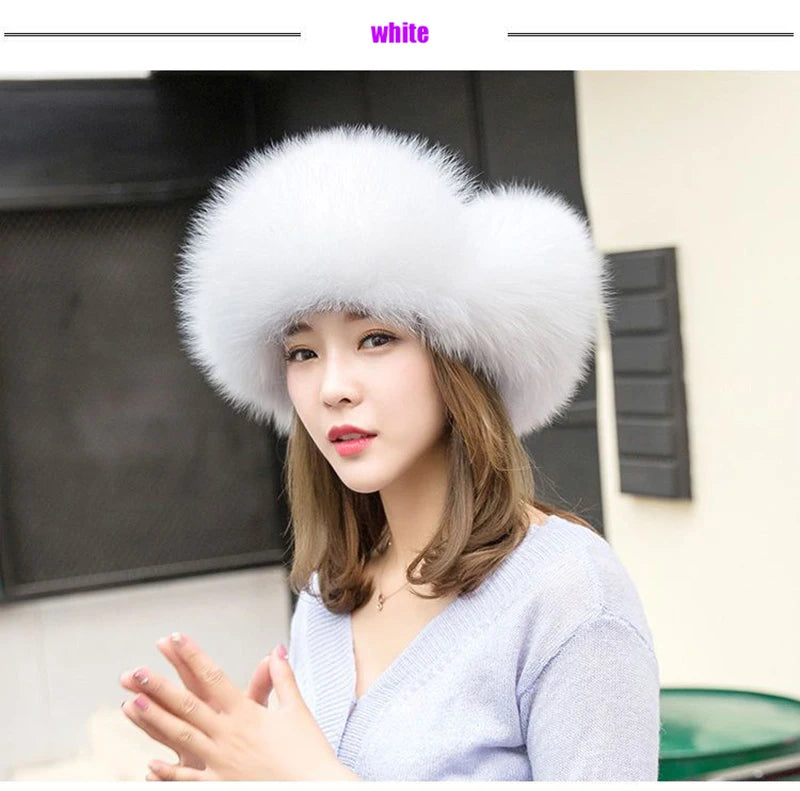 2025 100% Real Fox Fur Hats Women's Russian Ushanka Aviator Trapper Snow Skiing Hat Caps Earflap Winter Raccoon Fur Bomber Hat