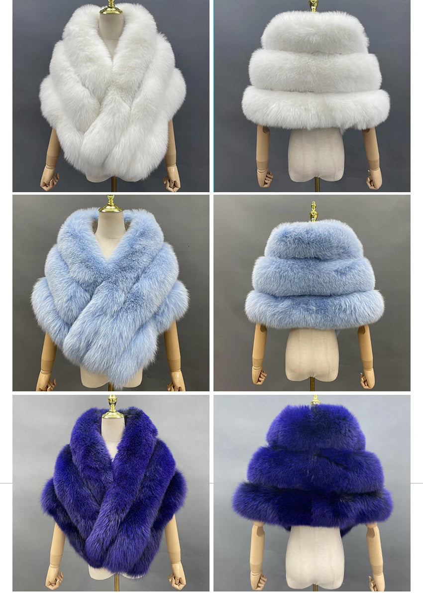JANEFUR Real Fox Fur Shawl Poncho Women 2023 Luxury Elegant Wedding Bridal Formal Party Warm Winter Natural Fur Cape Coat