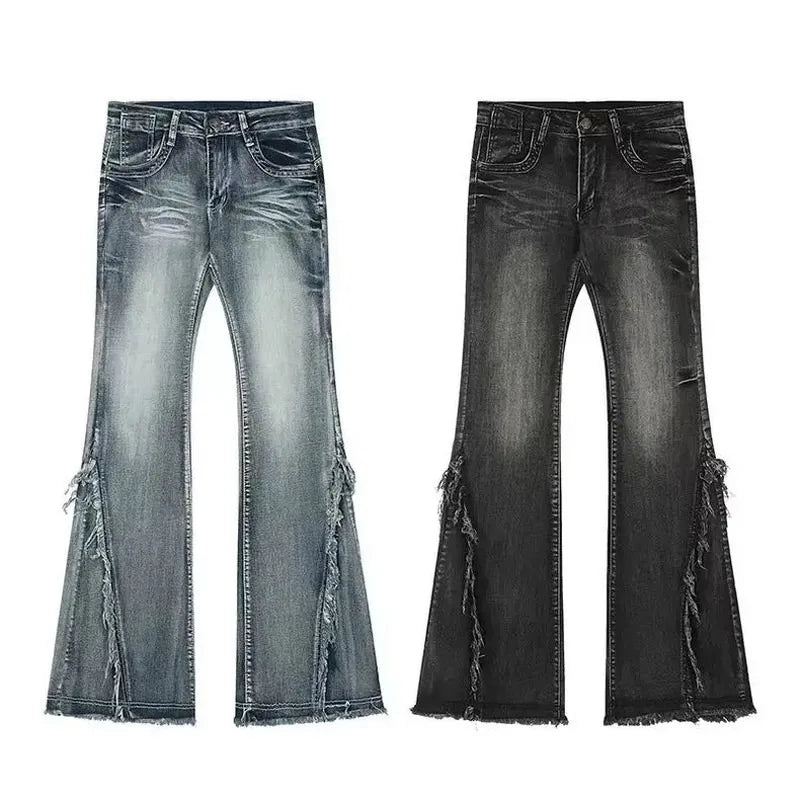 European White Y2k Lace Strap Micro Flared Jeans for Women Hot Girls Street Low Waist Slim Fit and Slimming Floor Length Pants