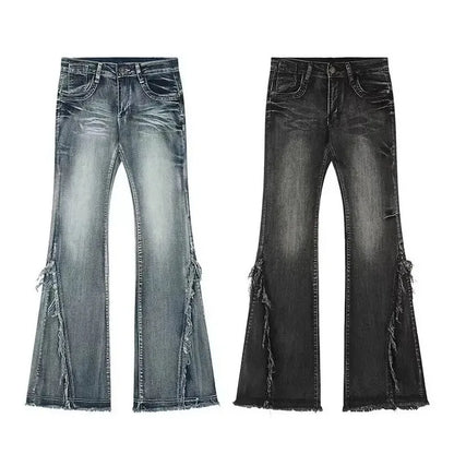 European White Y2k Lace Strap Micro Flared Jeans for Women Hot Girls Street Low Waist Slim Fit and Slimming Floor Length Pants
