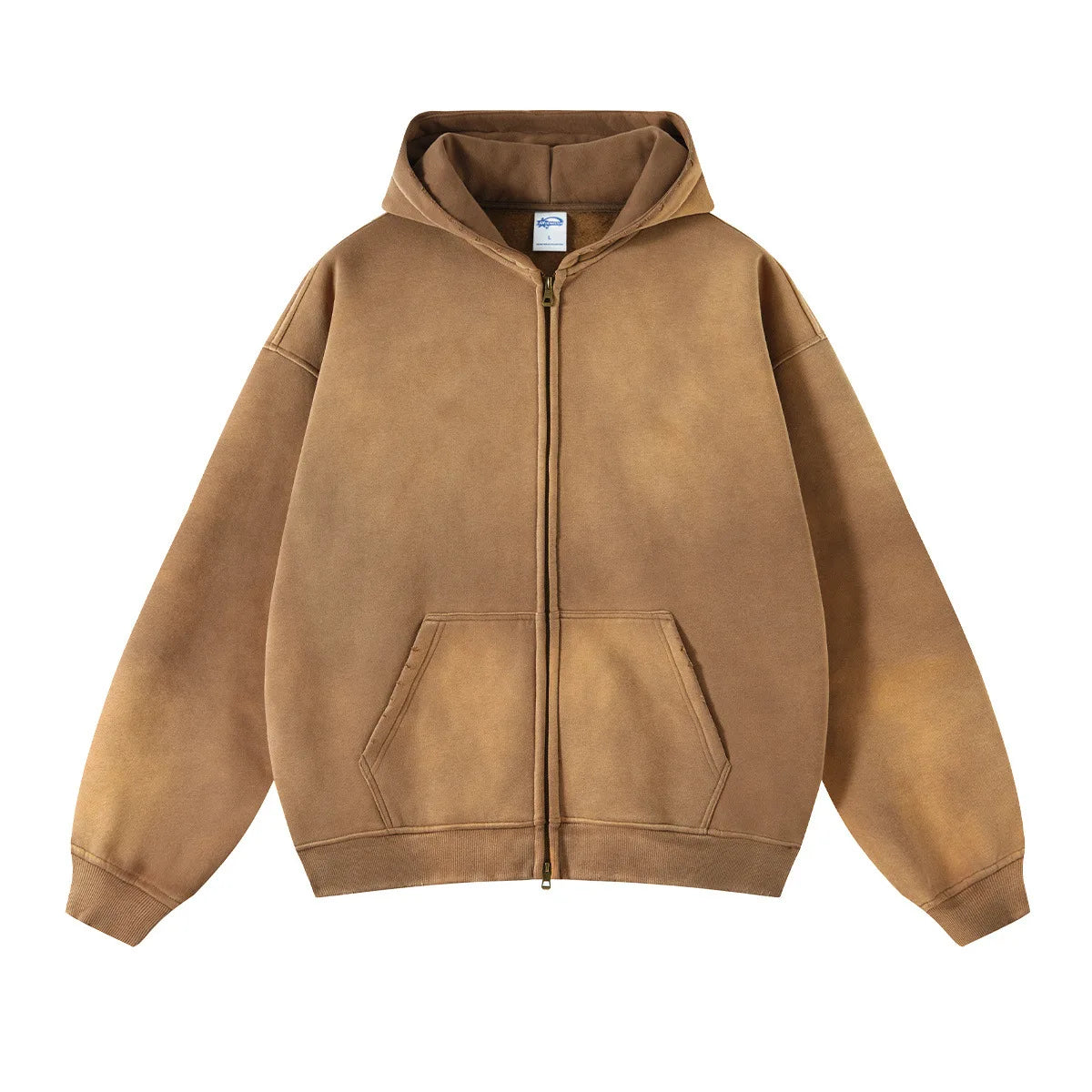 Custom LOGO winter clothing fleece thickened 360G cotton polyester spray-dyed old double zipper men's and women's sweater hoodie