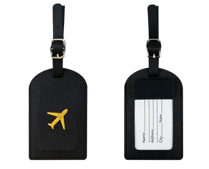 Men Women PU Leather Cute Luggage Tag Suitcase Address Label Baggage Boarding Bag Tag Name ID Address Holder Travel Accessorie