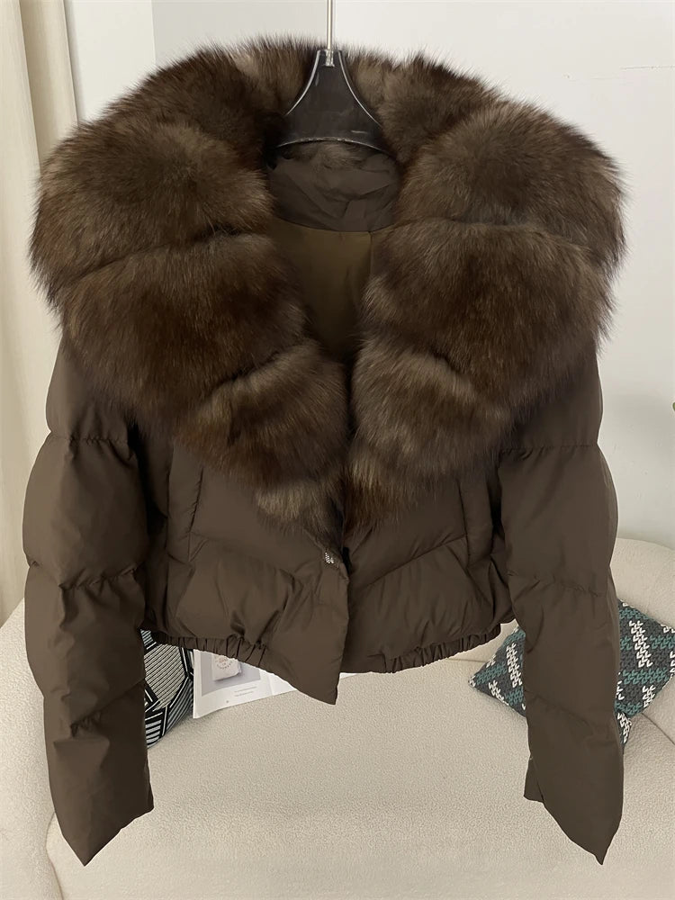 OFTBUY 2025 Big Natural Real Fox Fur Coat Women Autumn Winter Female 90% White Duck Down Jacket Feather Short  Coat Thick Warm