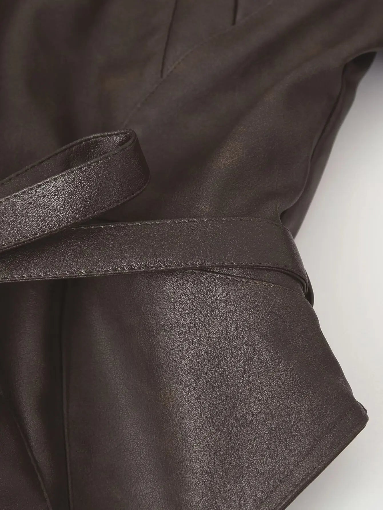 TRAFZA Spring Women Retro Brown PU Jackets Lace-up Single Button Coats Slim Sashes Jacket Fashion 2025 Female Casual Outwears