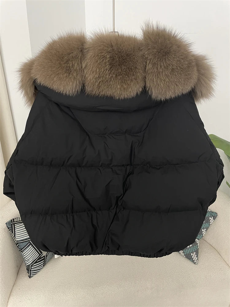 OFTBUY 2025 Big Natural Real Fox Fur Coat Women Autumn Winter Female 90% White Duck Down Jacket Feather Short  Coat Thick Warm