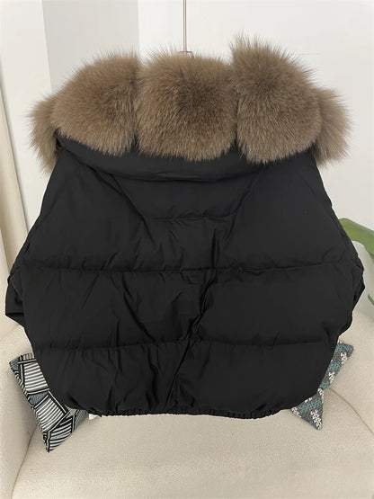 OFTBUY 2025 Big Natural Real Fox Fur Coat Women Autumn Winter Female 90% White Duck Down Jacket Feather Short  Coat Thick Warm