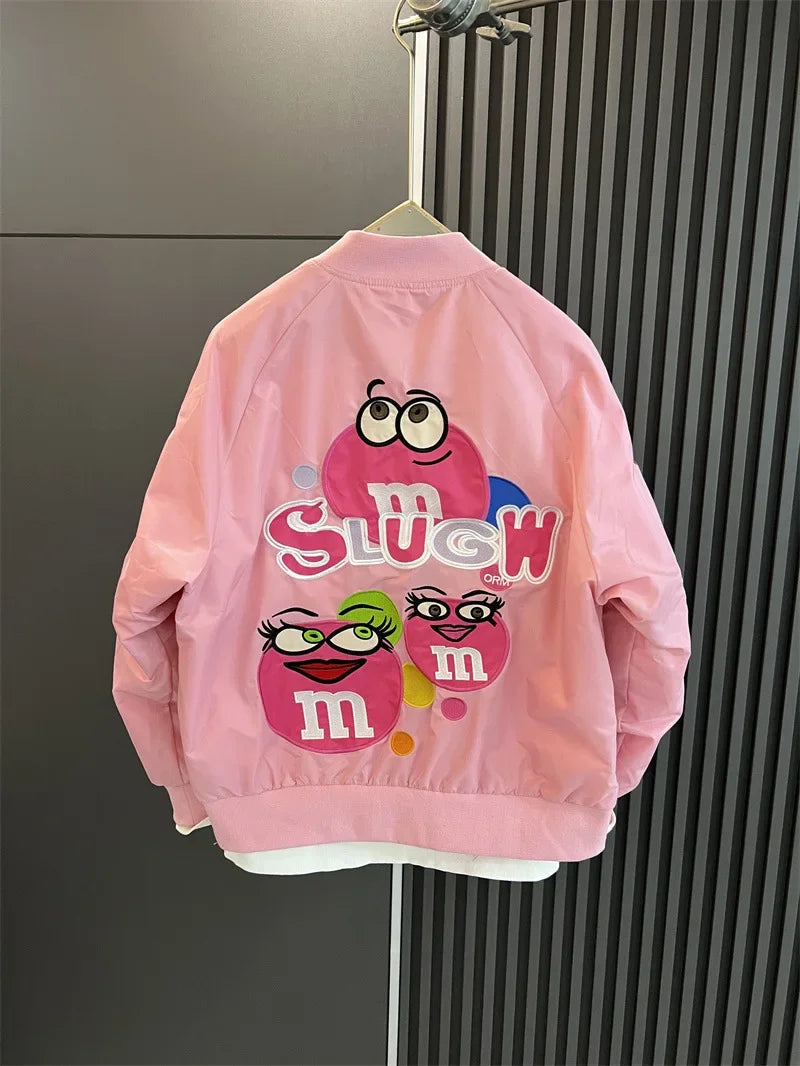 Cross-border Cartoon Embroidery Baseball Jacket For Men Women Casual Loose Fit Hip Hop Top Spring Autumn Letter Couple Jacket