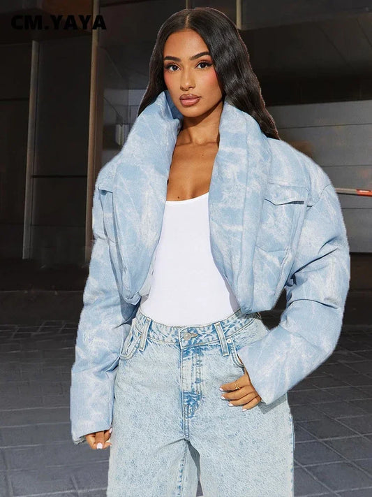 CM.YAYA Streetwear Women Tie Dye Print Long Sleeve Parkas Jacket Thick Warm 2024 Winter Autumn Outwear Coats