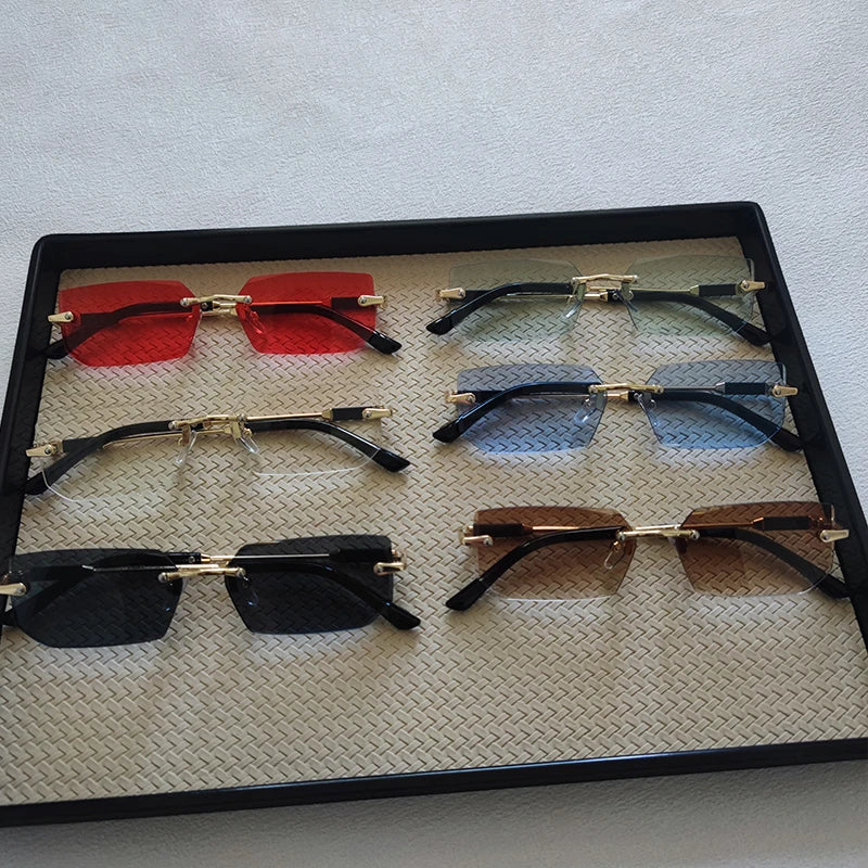 6pcs/Set Fashion Rectangle Rimless Women Sunglasses Trendy Small Square Sun Glasses For Female Outdoor Accessory Shades Eyewear