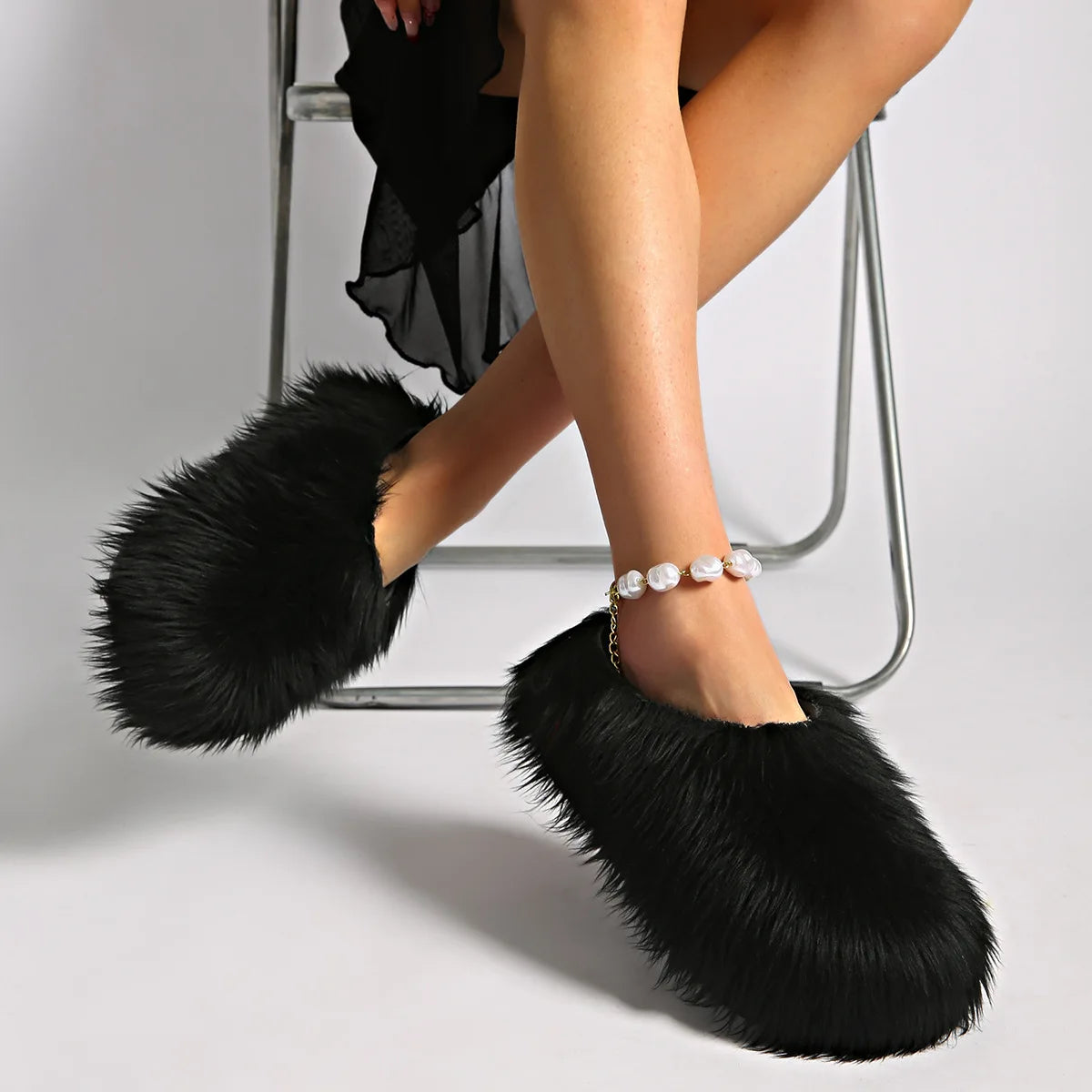 Modern Slippers Women's Faux Fur Adult Platform Mule Shoes Thick Sole Slides