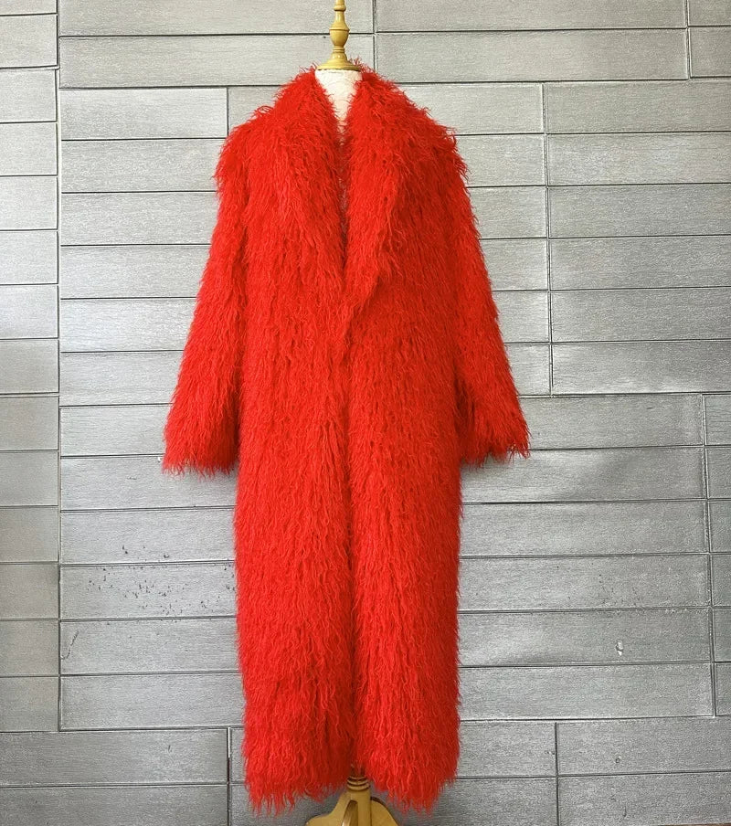 Women Faux Sheep Fur Long Coat Cardigan Thermal Loose Maxi Jackets Plush Coats Female Jacket Autumn Winter Furry Outerwear