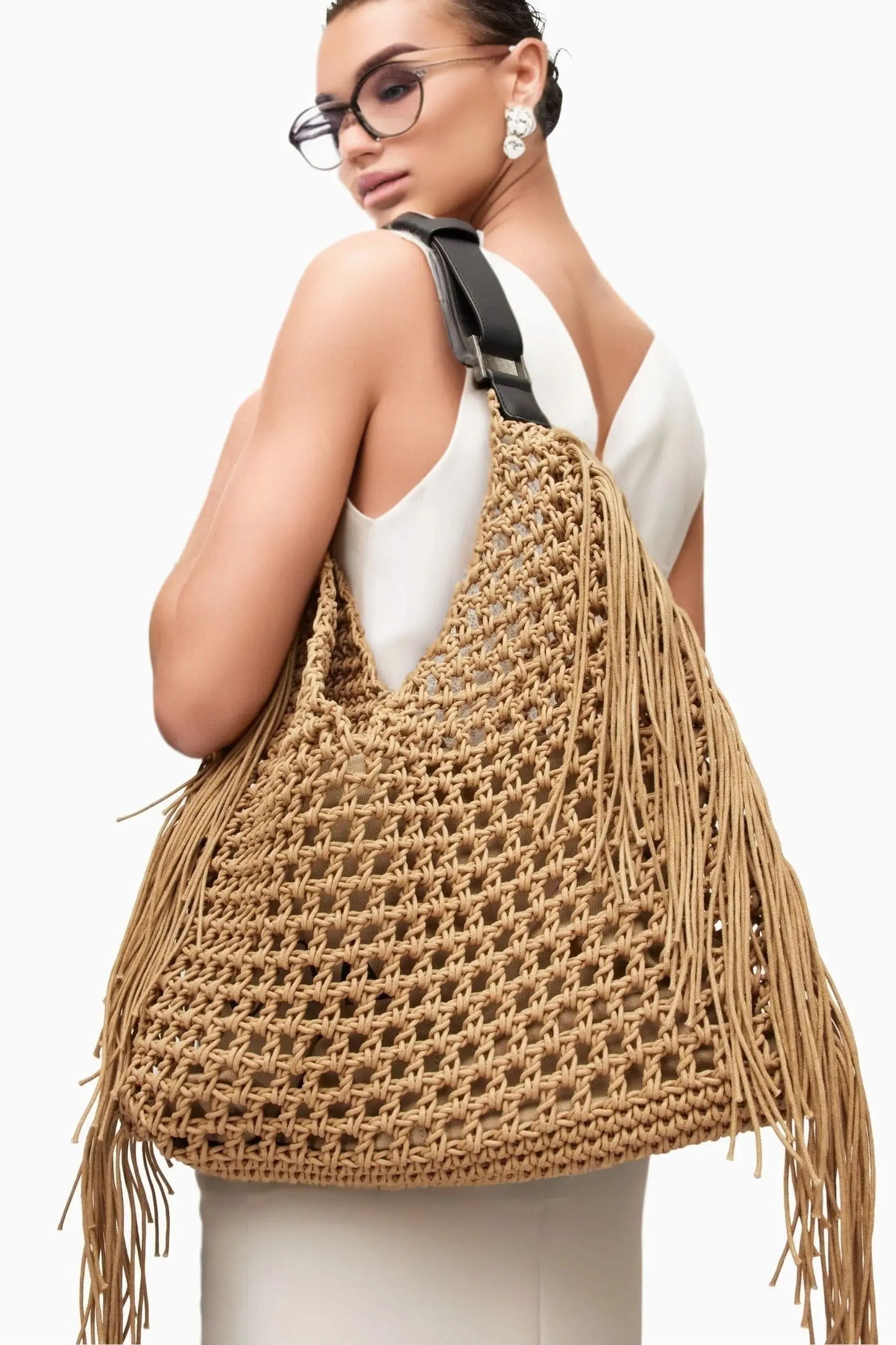 Bohemian beach bags for women luxury designer handbags purses 2025 new nylon fabric hollow tassels with inner pocket