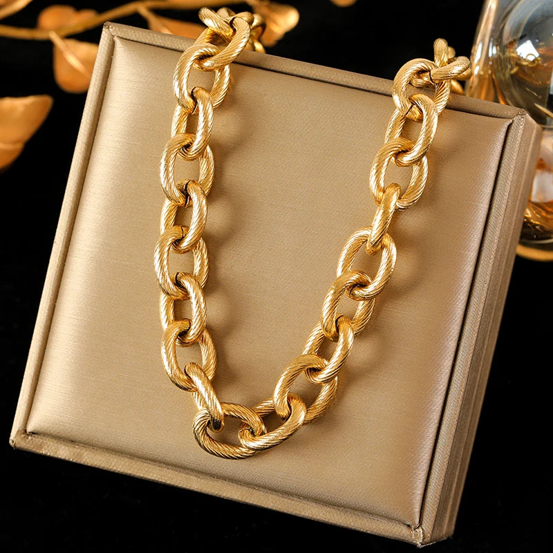 EILIECK 316L Stainless Steel Gold Silver Color Thick Chain Necklace For Women Fashion Cuban Neck Chain Waterproof Jewelry Gift