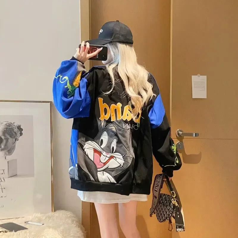 Cross-border Cartoon Embroidery Baseball Jacket For Men Women Casual Loose Fit Hip Hop Top Spring Autumn Letter Couple Jacket
