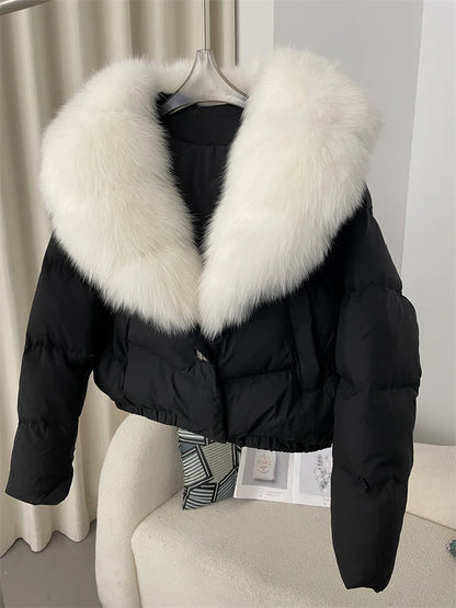 OFTBUY 2025 Big Natural Real Fox Fur Coat Women Autumn Winter Female 90% White Duck Down Jacket Feather Short  Coat Thick Warm