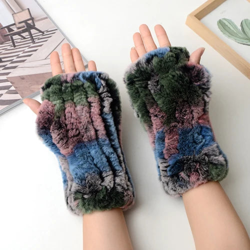 New Arrival Female Natural Rabbit Fur Gloves Knitted Warm Real Rex Rabbit Fur Mittens Women Winter Outdoor Rex Rabbit Fur Gloves