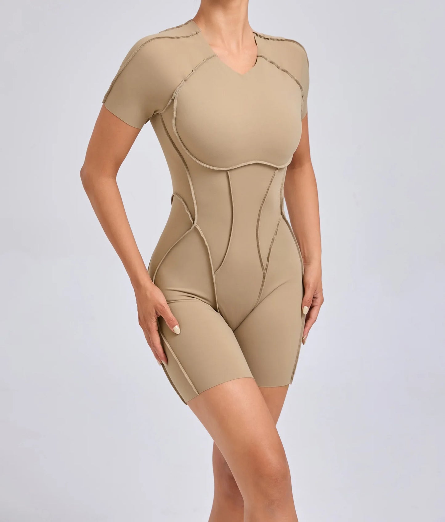 Customized LOGO women's three-dimensional aesthetic sports one-piece yoga clothes tight short-sleeved hollow back onesie