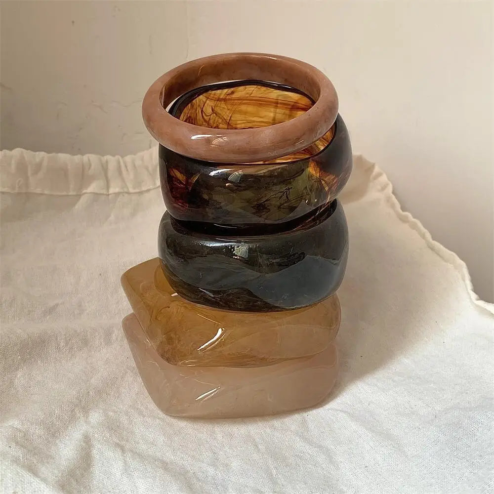 Vintage Wide Geometric Resin Beige Brown Coffee Bangles Irregular Chunky Bracelets Bangle Jewelry Gift for Women Girls