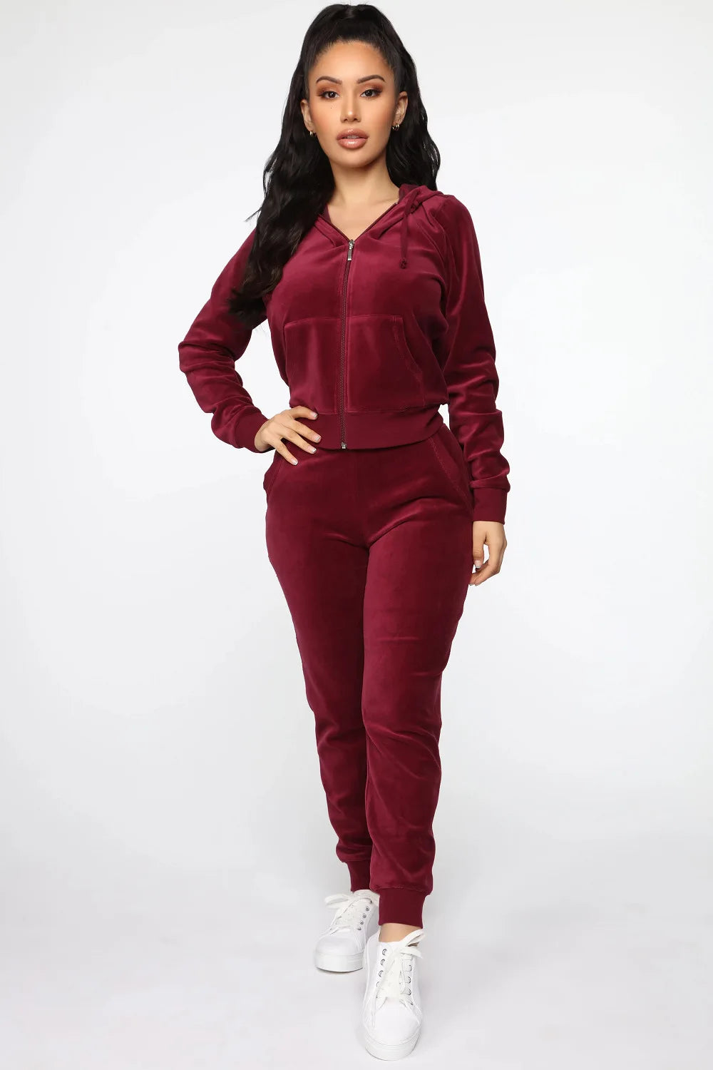Women Pant Sets Comfortable Velvet Matching Sets Two Piece Set Autumn Loose Zipper Hoodie Jacket Elastic Waist Skinny Pants Sets