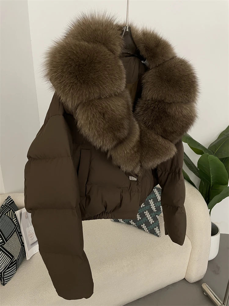OFTBUY 2025 Big Natural Real Fox Fur Coat Women Autumn Winter Female 90% White Duck Down Jacket Feather Short  Coat Thick Warm