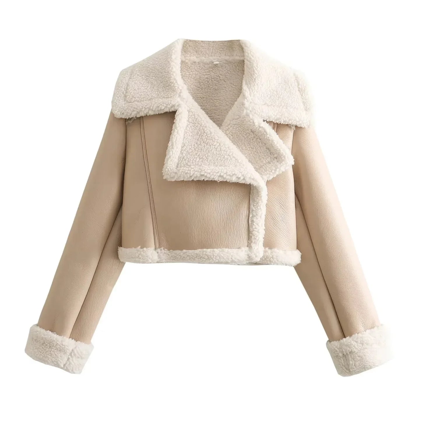 Winter New Women's Faux Fur Lined Short Jacket Double-sided Zipper Collar Leather And Fur Double-sided Short Coat