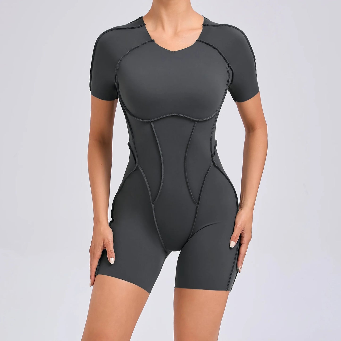 Customized LOGO women's three-dimensional aesthetic sports one-piece yoga clothes tight short-sleeved hollow back onesie
