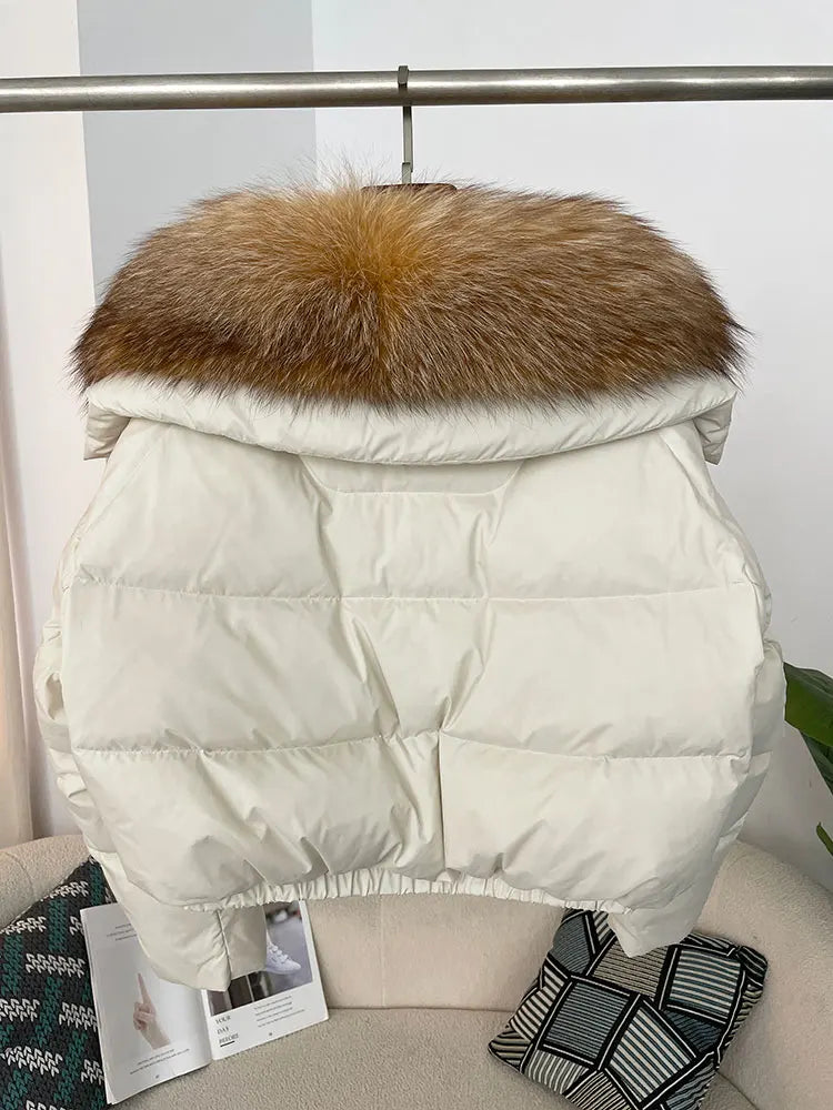 OFTBUY 2025 Big Natural Real Fox Fur Coat Women Autumn Winter Female 90% White Duck Down Jacket Feather Short  Coat Thick Warm
