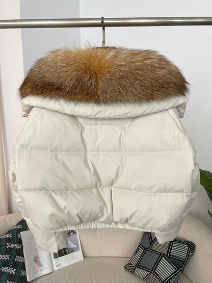 OFTBUY 2025 Big Natural Real Fox Fur Coat Women Autumn Winter Female 90% White Duck Down Jacket Feather Short  Coat Thick Warm