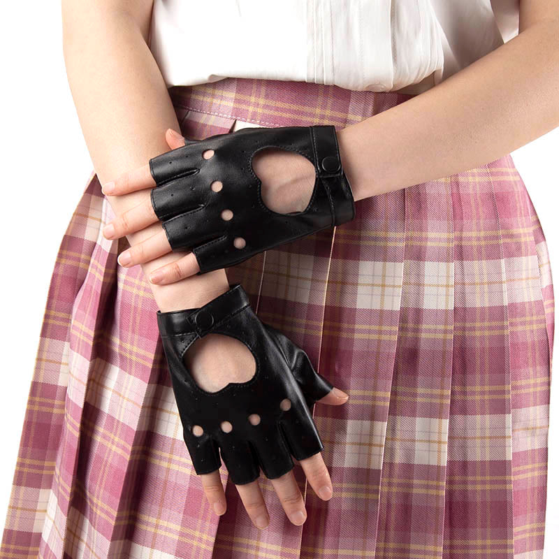 Black Punk Rivet Short PU Leather Half-Finger Gloves Women Hip-Hop Driving Motorcycle Party Cool Girl Handsome Fingerless Mitten