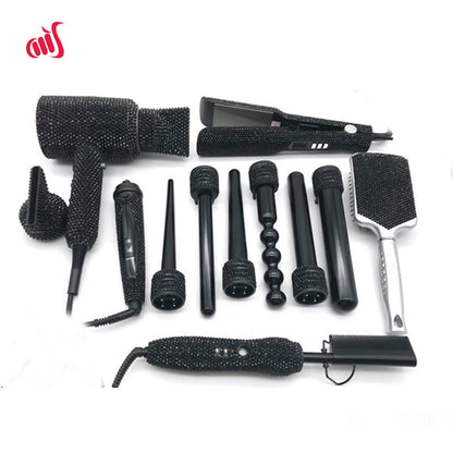 Rhinestone Diamond Hot Tools Set Hair Straightener Iron Comb Ionic Blow Dryer Curling Irons Hair Styling Appliances