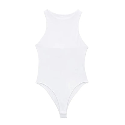 TRZA Women Fashion With Halter Neck Skinny Bodysuit Sexy Sleeveless Snap-button Female Playsuits Mujer