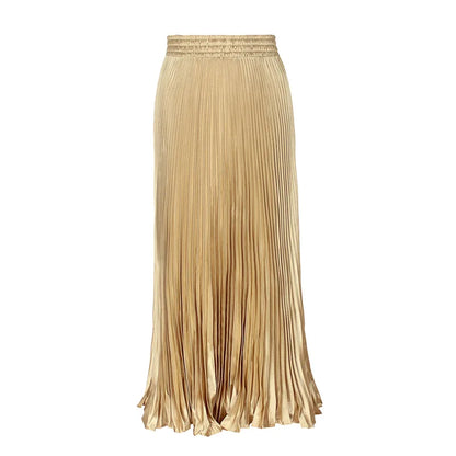 Women's Fashion Pleated Mermaid Long Skirt Korean Style Casual High Waist Satin Flowy Skirts Shiny 19 Colors 2024 Spring SK500