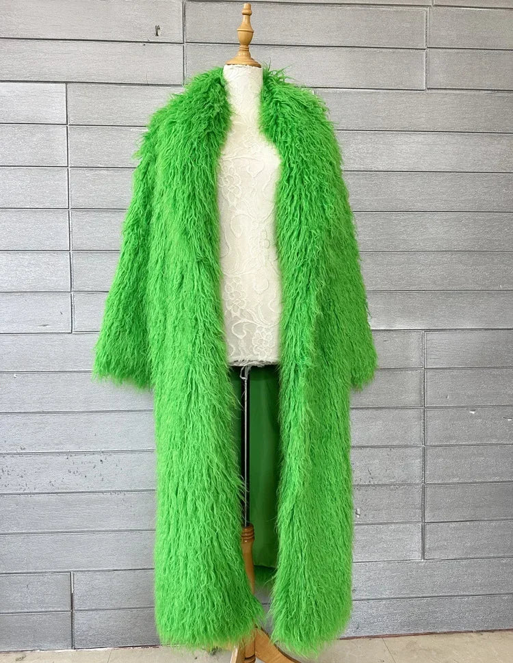 Women Faux Sheep Fur Long Coat Cardigan Thermal Loose Maxi Jackets Plush Coats Female Jacket Autumn Winter Furry Outerwear