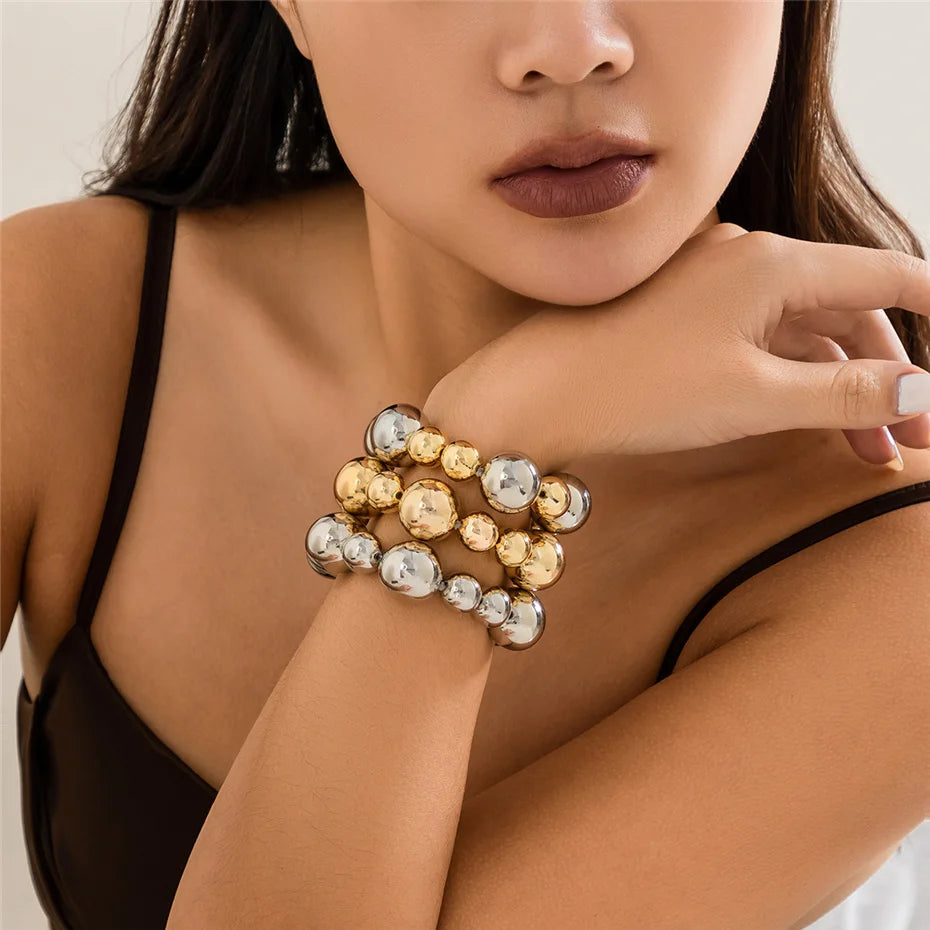 Ingemark Goth Vintage Big CCB Chain Bracelets Women Trendy Classic Elastic Strand Beads Charm Bangles Grunge Couple Hand Jewelry