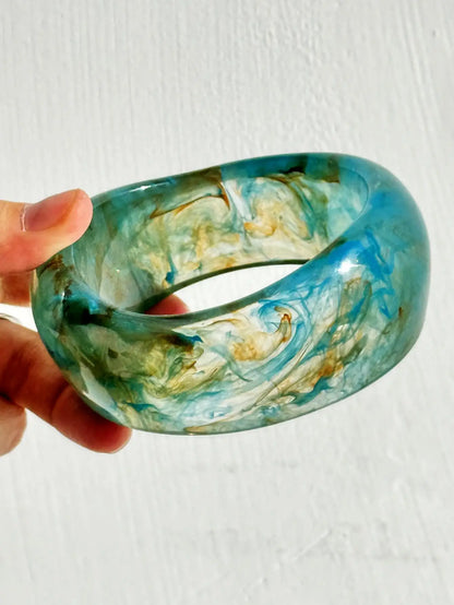 Blue Twisted Irregular Square Round Summer Resin Bracelet for Women Girl Party Jewelry HUANZHI 2025 NEW INS