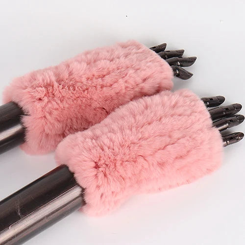 New Style Fashion 100% Genuine Rex Rabbit Fur Lady Gloves Women Winter Keep Warm Real Fur Glove Elastic Knit Outdoor Fur Mittens